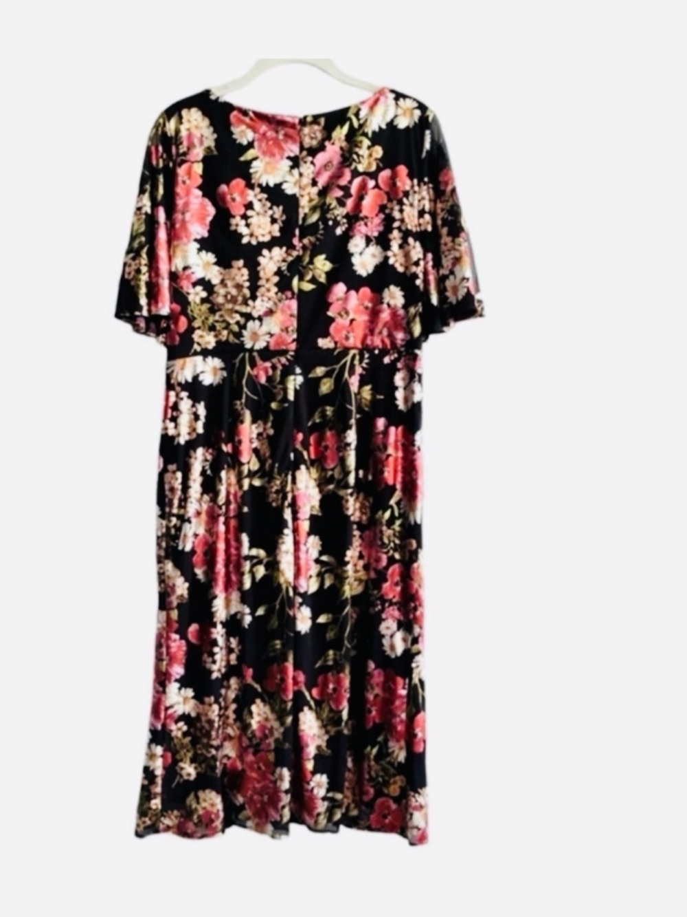 NEW Adrianna Papell Flutter Sleeve Cocktail Dress Foil Florals Black Size 14P - Picture 3 of 15